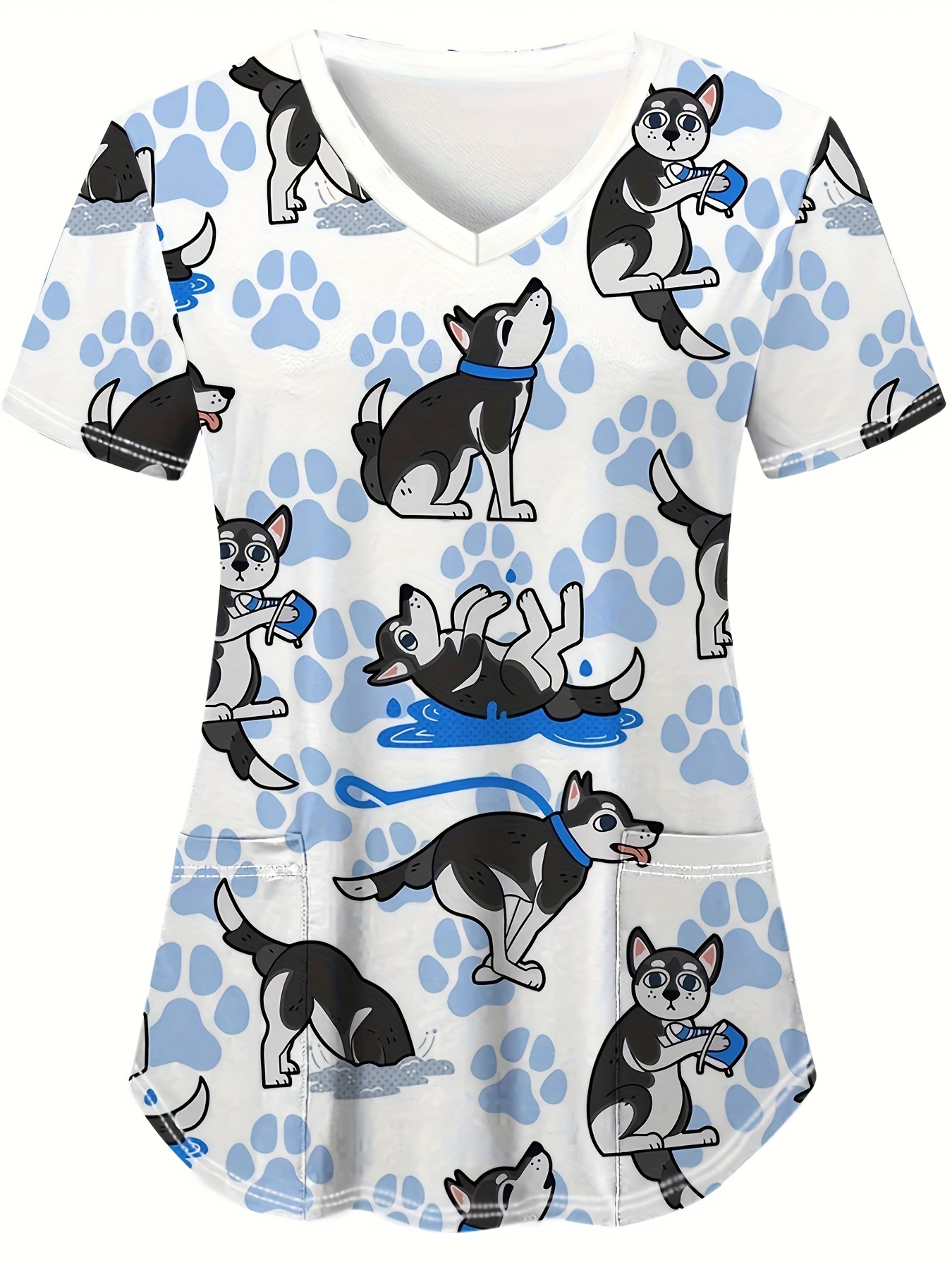 Medical Lab Uniform - Heart Print V-Neck Stretchy Medical Uniform